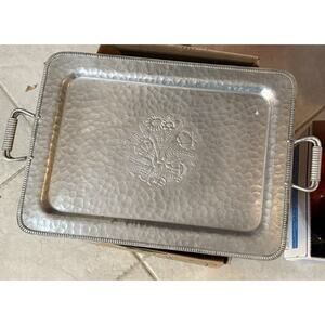 Vintage Keystone Ware Flowers 128 Engraved Hand Hammered Wrought Aluminum Tray